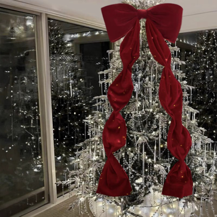 Riesige Weihnachtsbaum-Dekorationsschleife aus Samt in Rot oder Beige, Baumspitze für Weihnachtsbaum, Tür, Fenster oder Kamin, Höhe: 180 cm - Bild 3