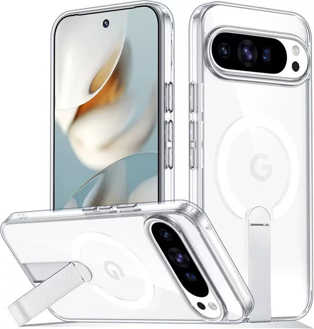 Magnetische Schutzhülle mit Metall-Kickstand für Google Pixel 9 und Pixel 10 Serie, MagSafe kompatibel, transparent/blau - Bild 1