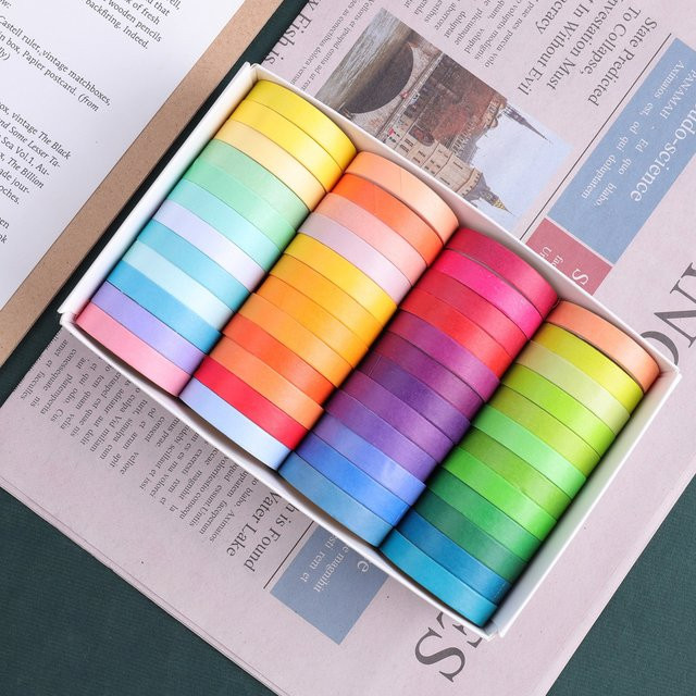 48 Rollen Washi-Tape-Set in Regenbogenfarben, 8 mm breit, dekoratives Klebeband für Journaling, Scrapbooking, Schule und Bürobedarf - Bild 1