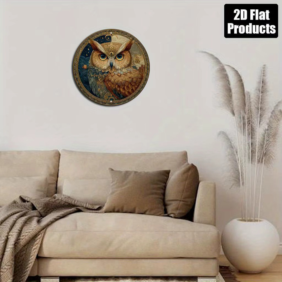 Potdemiel Vintage-Eule Wandkunstschild aus Aluminium mit floralem Design, rund, Mehrfarbig, Durchmesser: 20,3 cm - Bild 4