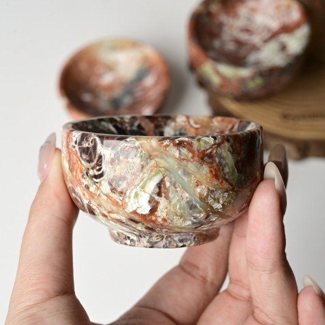 Sechseckige Achat-Schüssel von CrystalHola in Braun mit marmoriertem Muster zur Schmuckpräsentation und Dekoration - Bild 1