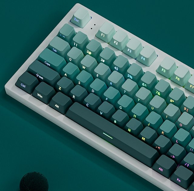 FSWHBY 135-Tasten-Tastenkappen im Farbverlauf mit grünem Glanz, seitlich bedruckte PBT-Double-Shot-Tastenkappen im OEM-Profil für MX-Switches, Multicolour - Bild 1