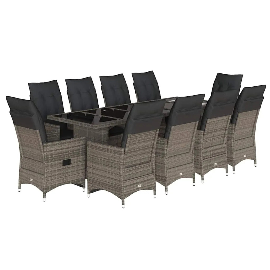 vidaXL 11-teiliges Garten-Bistro-Set aus Poly Rattan mit Kissen in Grau - Bild 2