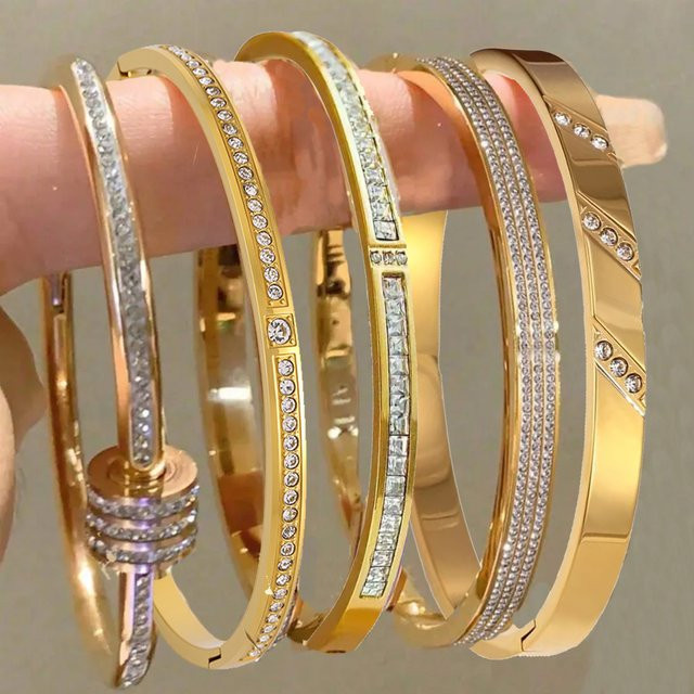 ZAKOL Armband-Set Edelstahl, Zirkonia, Gold - Bild 1