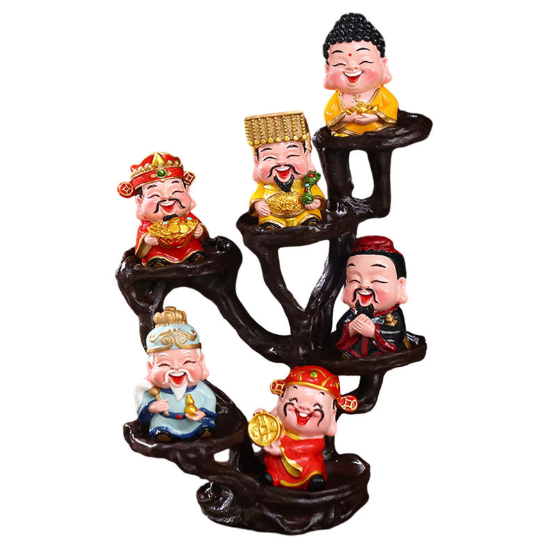 Kesoto 6er Set Gott des Glücks Miniaturfiguren aus Kunstharz in Mehrfarbig mit Ständer für Frühlingsfest und Neujahr - Bild 5