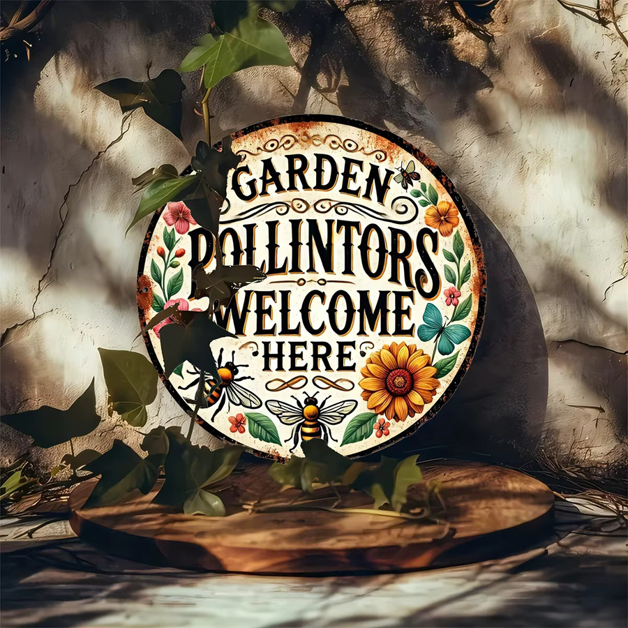 Potdemiel Vintage Aluminiumschild Garden Pollinators Welcome Here in Mehrfarbig, B/H: 20,3 x 20,3 cm - Bild 5