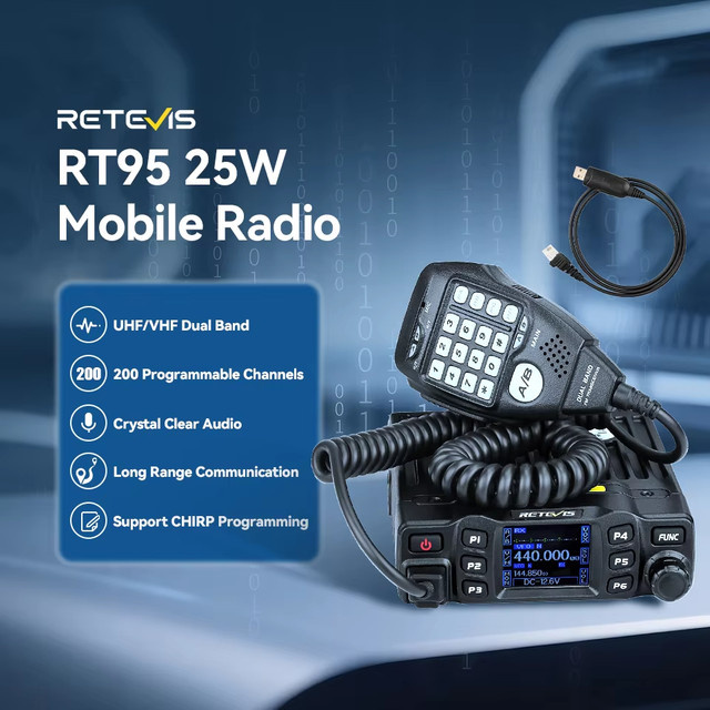Retevis RT95 Mobiles Amateurfunk Zwei-Wege-Autoradio VHF UHF Dualband Transceiver in Schwarz - Bild 1