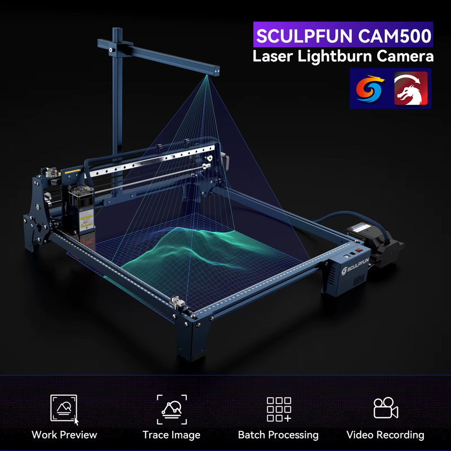 SCULPFUN CAM500 Positionierungskamera mit 5MP und 120° Weitwinkelobjektiv für S6, S9, S10 und S30 Lasergraviermaschinen in Schwarz - Bild 2