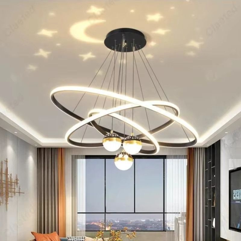 Claeted Nordic LED Pendelleuchte in Schwarz und Gold mit integrierter LED als moderner kreisförmiger Kronleuchter für Wohnzimmer, Schlafzimmer oder Küche - Bild 2