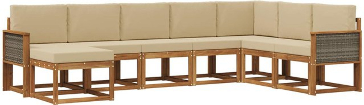 vidaXL Outdoor-Sofagarnitur aus Massivholz Akazie in Natur und Beige, 8-teiliges modernes Loungemöbel-Set - Bild 1