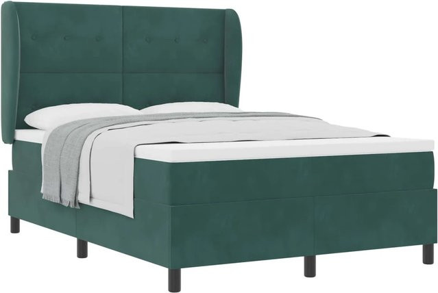 vidaXL Boxspringbett mit Matratze aus Samt in Dunkelgrün B/T/H: 140 x 200 x 28 cm - Bild 1