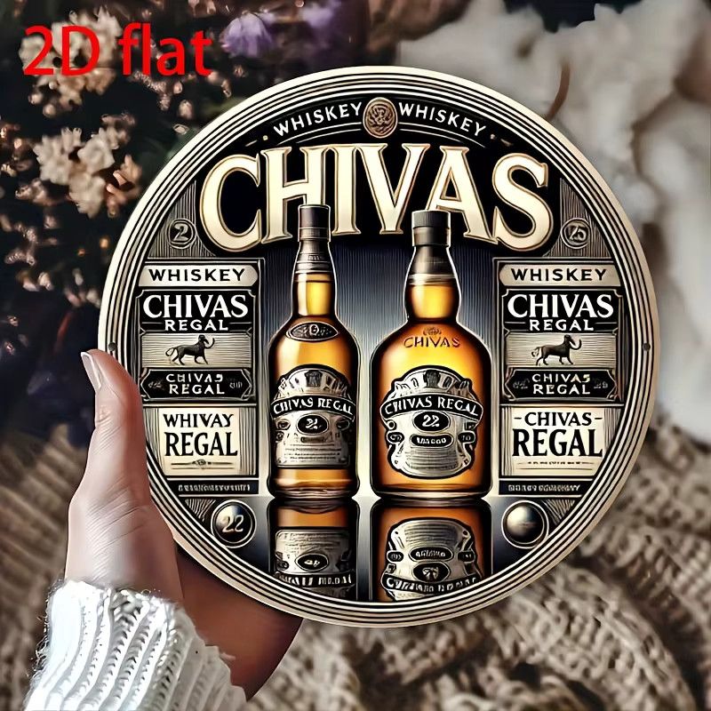 HELLOYOUNG Chivas Whiskey Rundes Metallschild aus Aluminium für deine Wanddekoration Durchmesser: 20 cm - Bild 3
