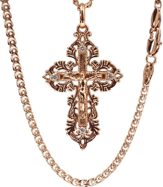 KenLy Anhänger Jesus Kreuz Spitze, Kupfer-Legierung, Roségold, Zirkonia, 50 cm, Damen - Bild 1