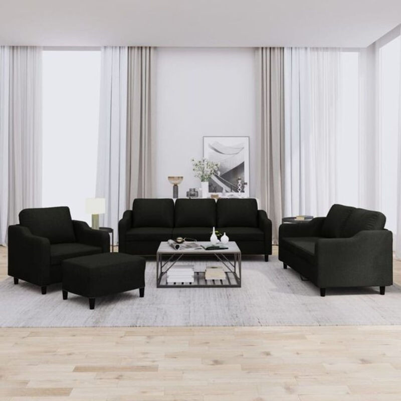 4-tlg. Sofagarnitur vidaxl in Schwarz aus Stoff und Metall im modernen Design mit Kissen - Bild 1