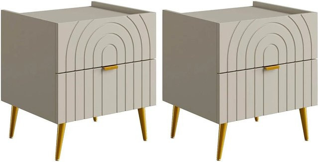 Nachttisch Norsim von Vente-unique in Beige im Art Deco Design, Höhe: 45 cm - Bild 1