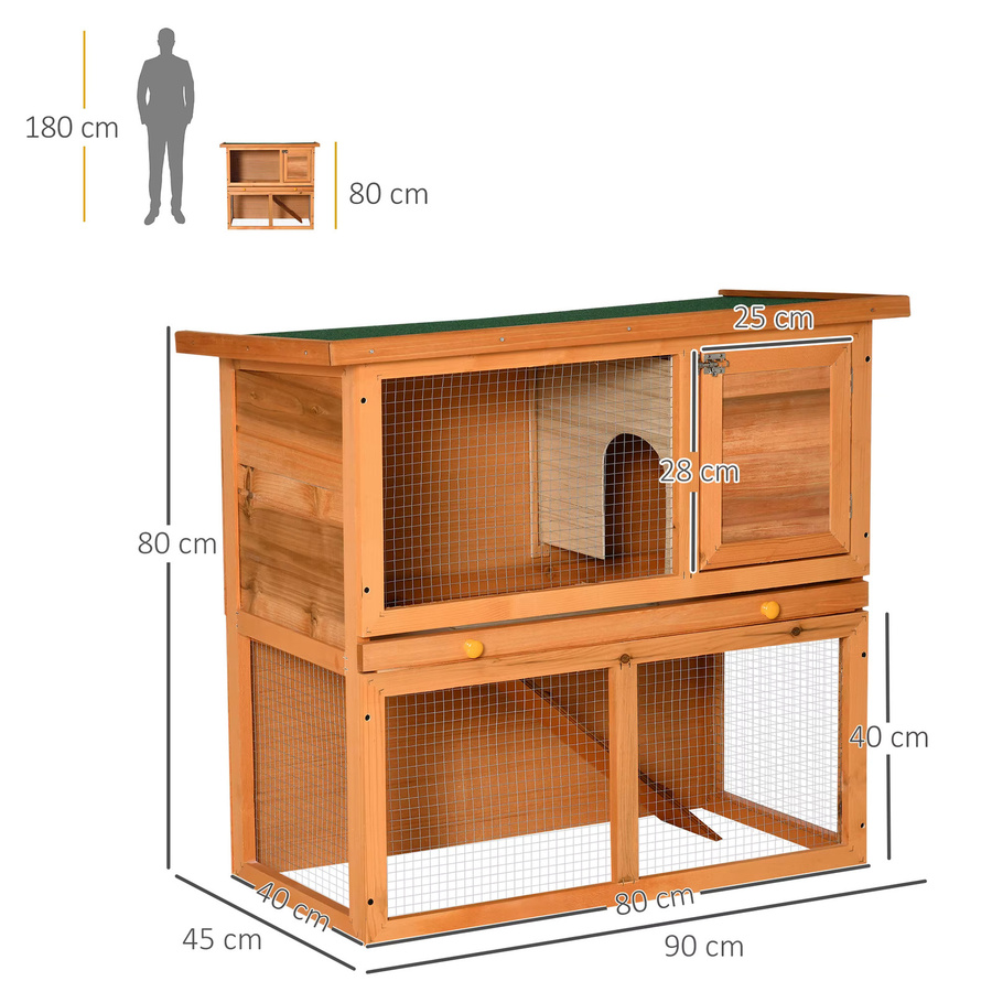 PawHut Kleintierstall aus Tannenholz und Fichtenholz mit verzinktem Draht in Gelb und Grün, B/T/H: 90 x 45 x 80 cm - Bild 3