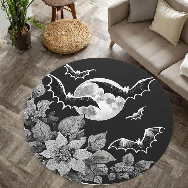 Runder Teppich Lodestar Ouroboros Schlange in Schwarz und Gold mit gotischen Barock-Details und floralen Mustern Durchmesser: 40 cm - Bild 1