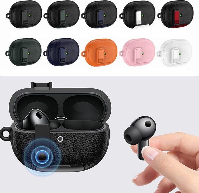 Huawei FreeBuds Pro 5 Schutzhülle aus Leder mit Telefonständer und Schalterverschluss, Schwarz - Bild 1