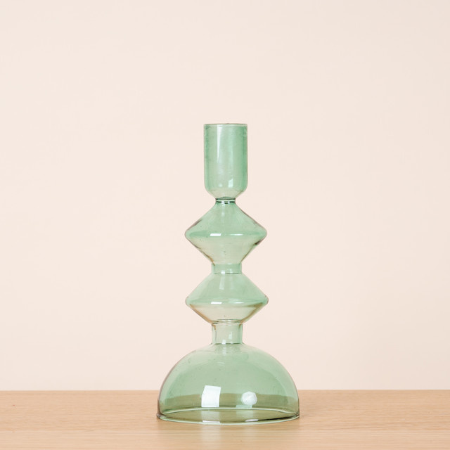 Geschwungener Glas Kerzenhalter für Stabkerzen von BLUME2000 in Grün - Bild 1