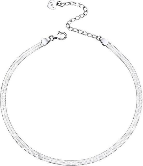 Fußkettchen 925 Silber, Flache Schlangenkette, Weiß, Damen - Bild 1