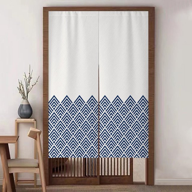 VIKAMA Türvorhang im japanischen Stil mit Fächermuster in Blau als Sichtschutz und Raumteiler für Küche, Badezimmer oder Schlafzimmer - Bild 1