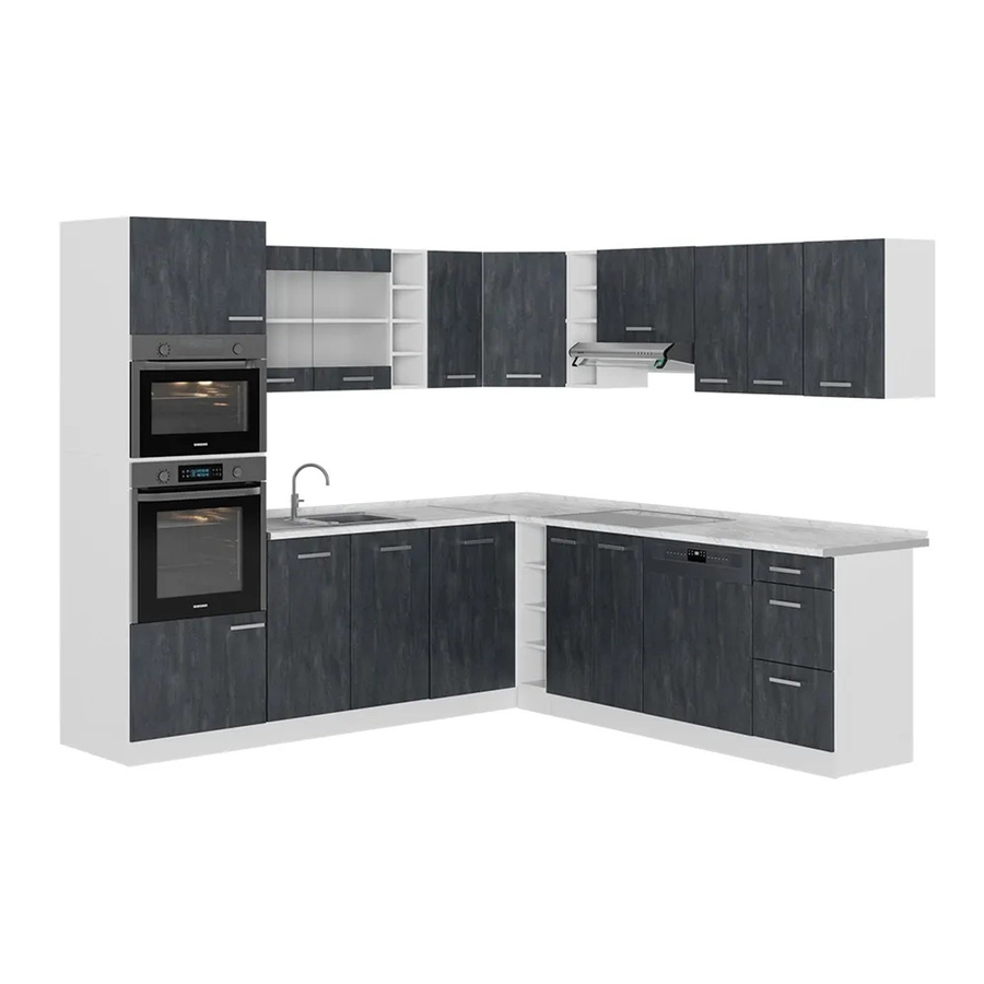 Vicco R-Line Einbauküche in L-Form Schwarz Beton und Weiß ohne Arbeitsplatte B/T/H: 247 x 237 x 206,8 cm - Bild 3