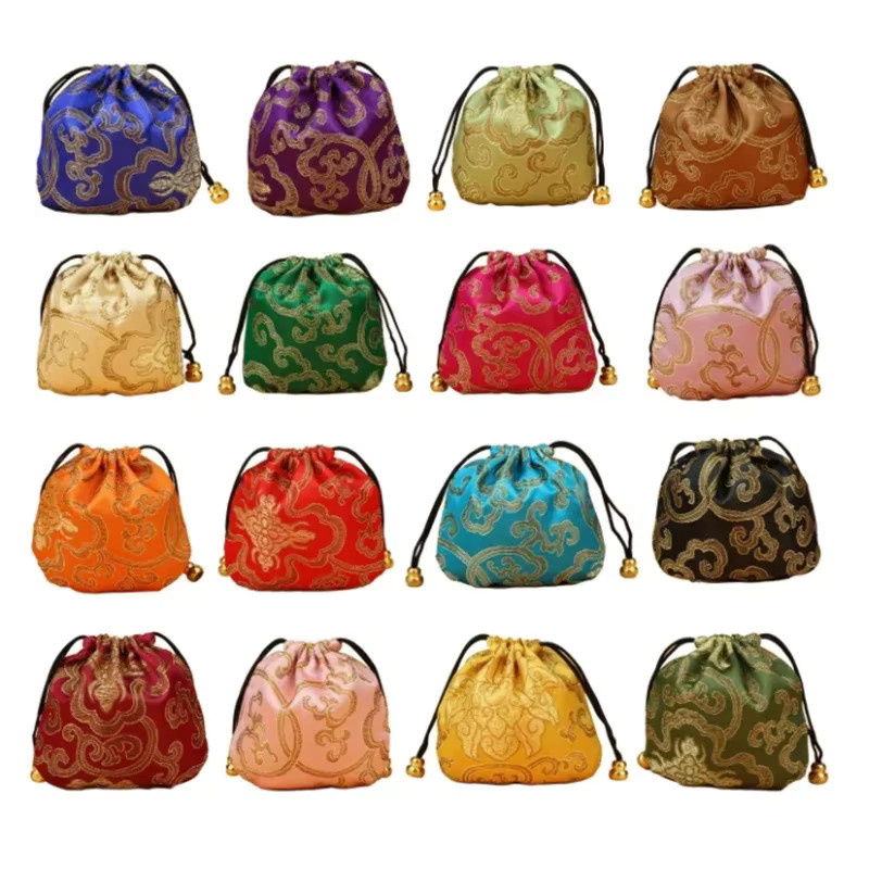 5 Stück Seidenbeutel mit Kordelzug in Multicolor, B/H: 11 x 11 cm, Schmuckbeutel für Halsketten, Armbänder und Perlen - Bild 4