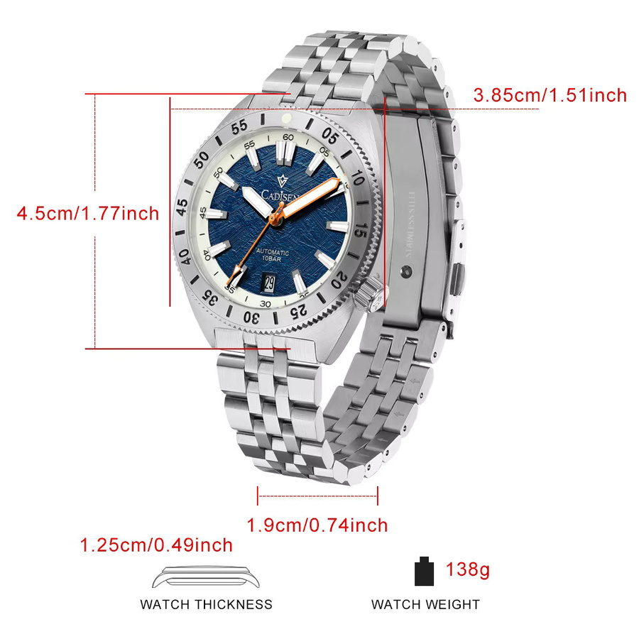 CADISEN Armbanduhr Automatik, Meteorit Zifferblatt, Edelstahl, Herren - Bild 2