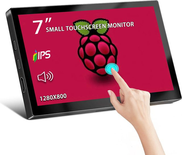 AISHICHEN 7-Zoll Tragbarer Touchscreen Mini-Monitor mit 1280x800 Auflösung und 60Hz, Schwarz, HDMI und USB-C für Raspberry Pi, Laptop, Smartphone und PC - Bild 1