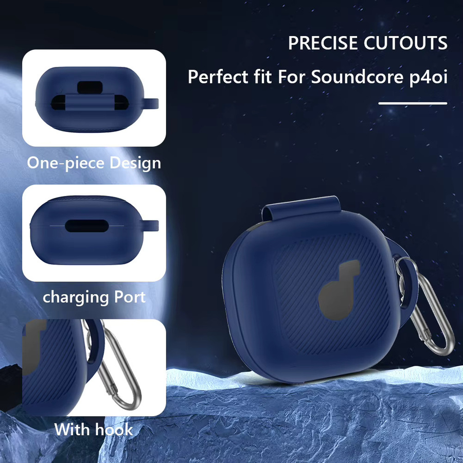 Silikon Schutzhülle für Anker Soundcore P40i Ohrhörer mit Karabiner in Beige oder Blau - Bild 3