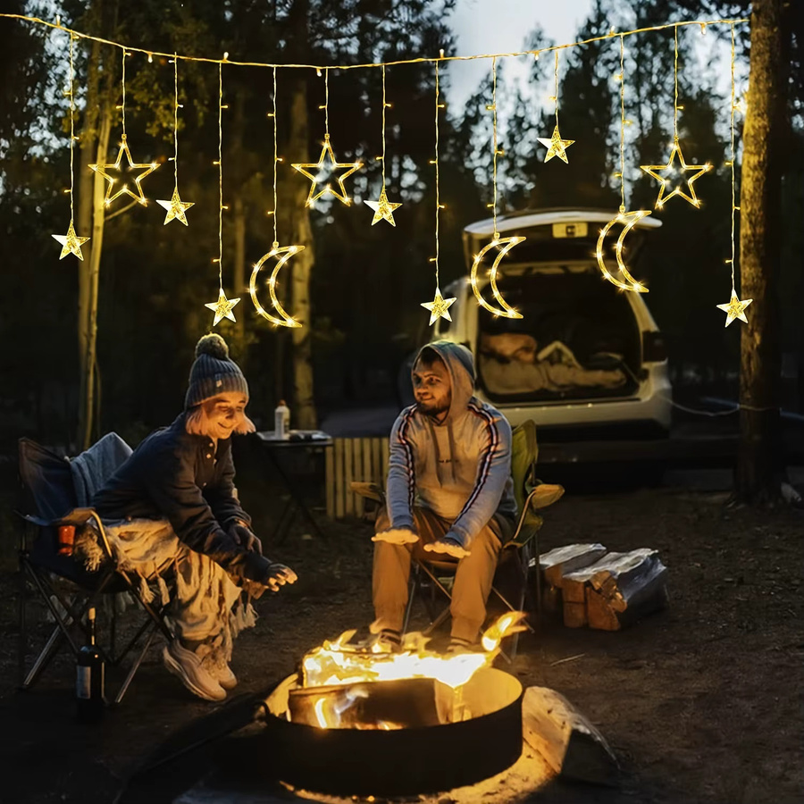 Leclstar Solarbetriebene LED-Vorhang-Lichterkette mit Stern- und Mond-Motiven in Warmweiß, 3,5 m Länge - Bild 4