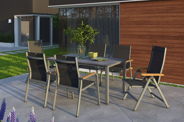 Kettler Granada Garten-Essgruppe aus Aluminium in Silber/Anthrazit mit Tisch und 6 Stühlen, Tisch B: 160 cm, B: 90 cm - Bild 1