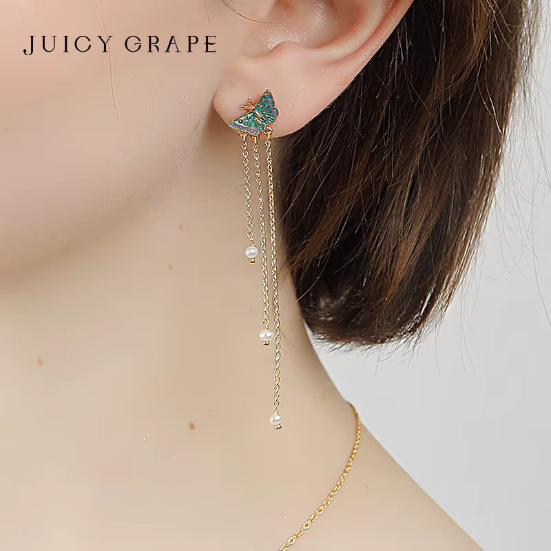 JUICY GRAPE Schmetterlings-Quasten-Ohrring, 925 Silber, Perle, Damen - Bild 2