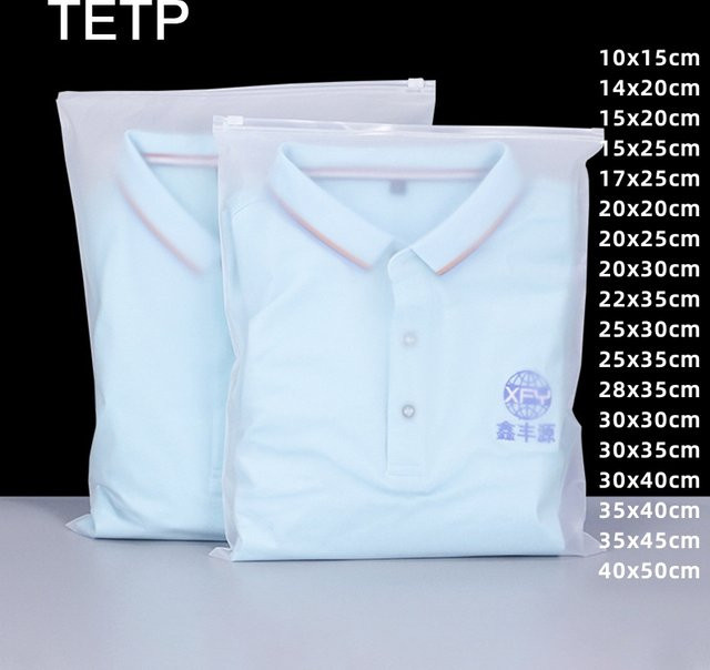 Tetp 50 Stück frostierte Reißverschlussbeutel aus Kunststoff in Transparent zur Verpackung und Aufbewahrung von Kleidung wie T-Shirts, Hosen oder Socken - Bild 1
