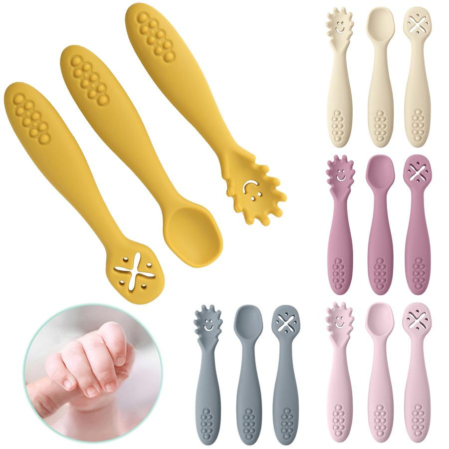 MARKET-2 Lernlöffel Set aus Silikon für Babys und Kleinkinder, 3 Stück, ergonomisches Fütterbesteck zur Entwöhnung - Bild 2