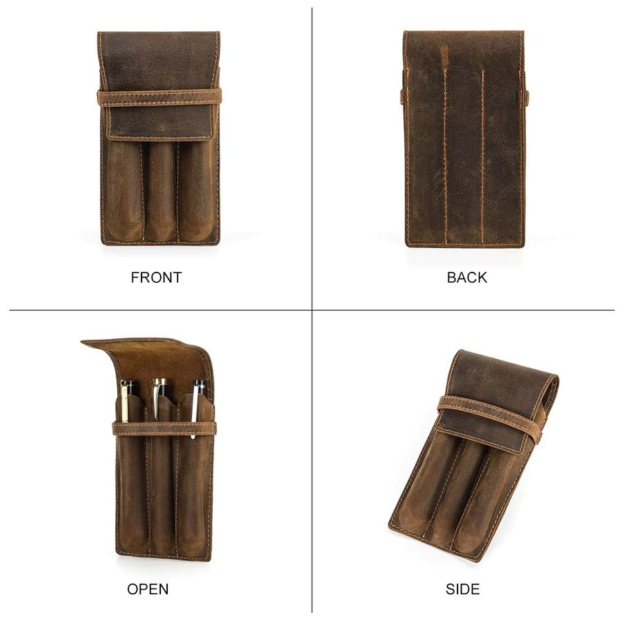 Handgefertigtes Stiftetui aus Crazy Horse Leder in Braun im Vintage Retro Stil für Erwachsene - Bild 5
