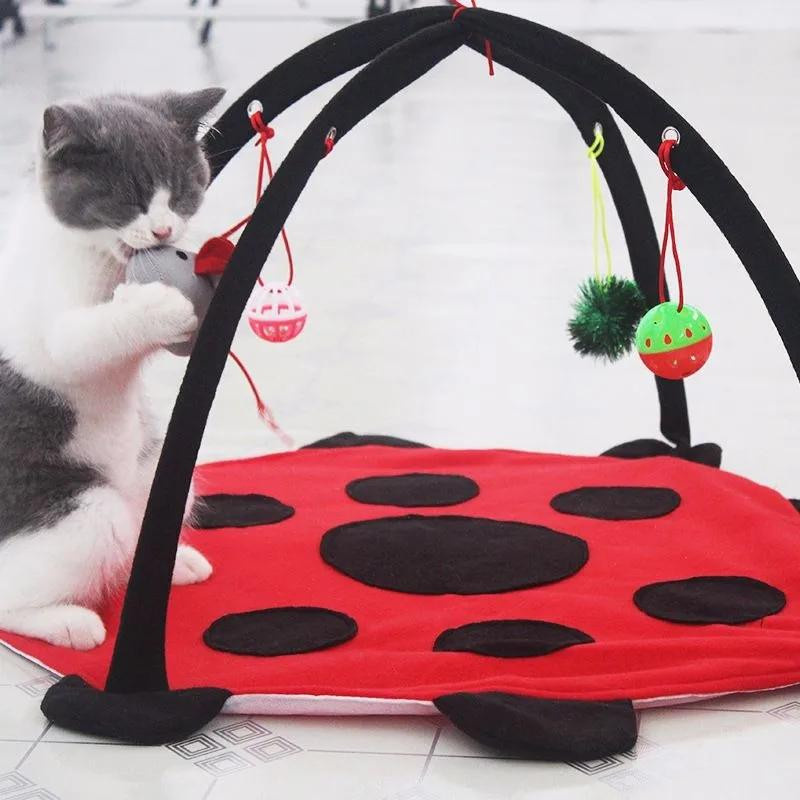 Yiran Furniture Katzenhängematte aus Baumwolle und Korallen-Fleece mit Spielanhängern für Katzen und Hunde - Bild 3