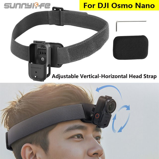 Sunnylife Kopfbandhalterung für DJI Osmo Nano Kamera in Schwarz mit verstellbarem Gürtel für vertikale und horizontale Aufnahmen - Bild 1