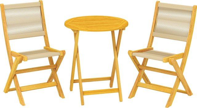 Outsunny Balkonmöbel Set 3-teilig aus Polyrattan und Holz in Braun und Beige, Sitzgruppe mit Tisch und 2 klappbaren Stühlen im Lamelldesign, B/H/L: 48 x 88 x 55,5 cm - Bild 1