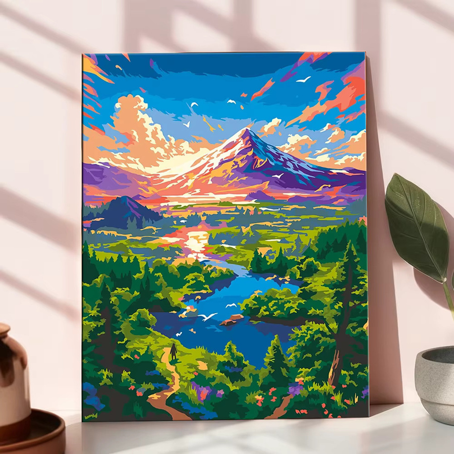 HUACAN Malen nach Zahlen Set mit Berglandschaft und See auf Leinwand, Mehrfarbig - Bild 2