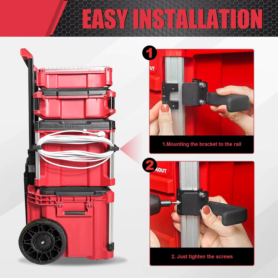 Milwaukee Verlängerungskabelhalter in Schwarz, kompatibler Kabelaufbewahrungsorganisator für Packout Toolbox als platzsparende Eckschienenklammer - Bild 3