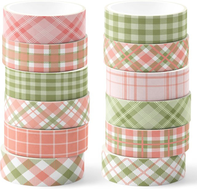 12 Rollen Washi-Tape-Set mit gestreiften und karierten Mustern in Multicolour für Scrapbooking und DIY-Bastelarbeiten - Bild 1