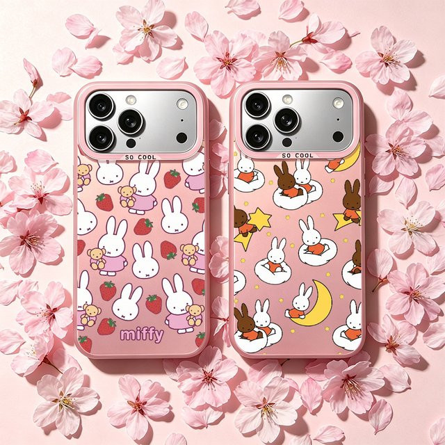 Miffy Handyhülle für Apple iPhone 11 12 13 14 15 16 17 Pro Max Plus Mini Rosa mit galvanischer Versilberung und Laser-Design - Bild 1