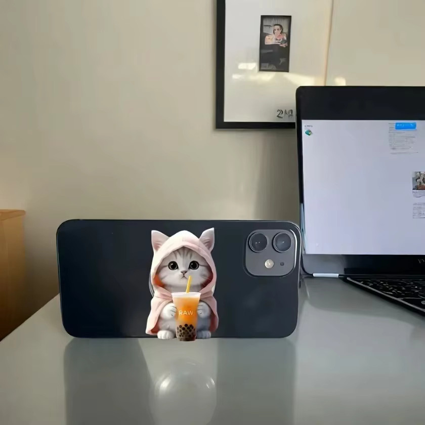 XIKCU Katzen Bubble Tea Handyhalter aus Acryl als faltbarer Finger-Griff und Handyständer für iPhone, Samsung und Xiaomi - Bild 4