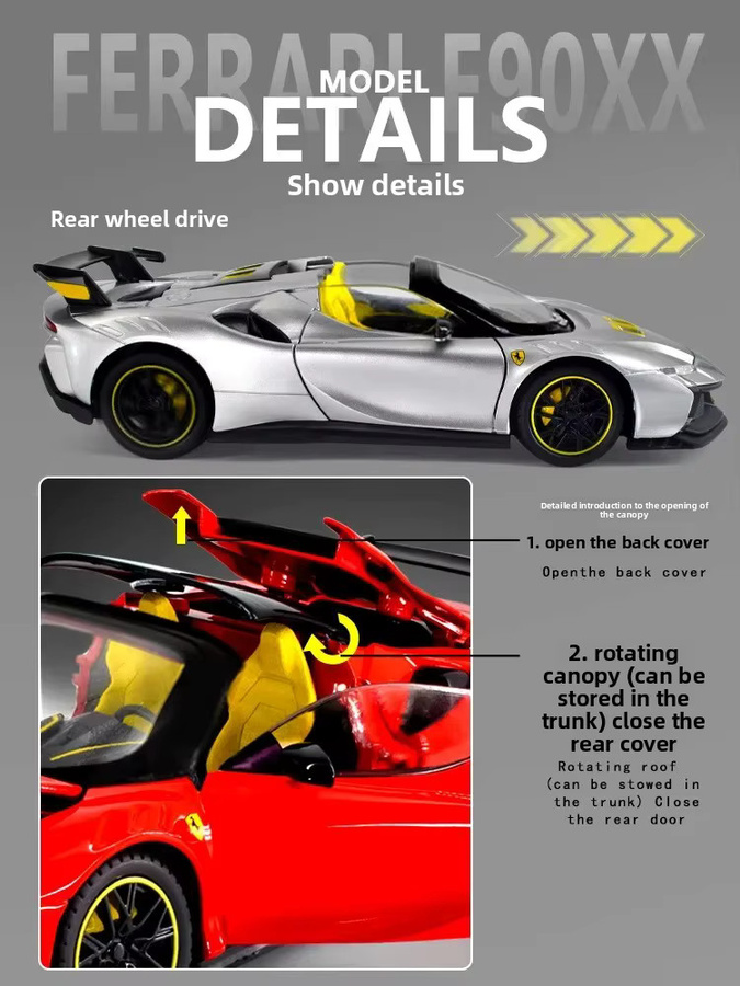 MAKEDA SF90XX Sportwagen Modell, 1:24, Metall, mit Licht und Sound - Bild 4