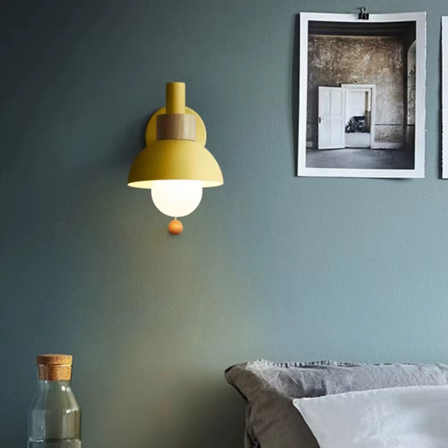 JOYINLED Minimalistische LED-Wandleuchte in Gelb mit E27-Fassung und Zugschalter für Schlafzimmer, Wohnzimmer und Flur - Bild 2