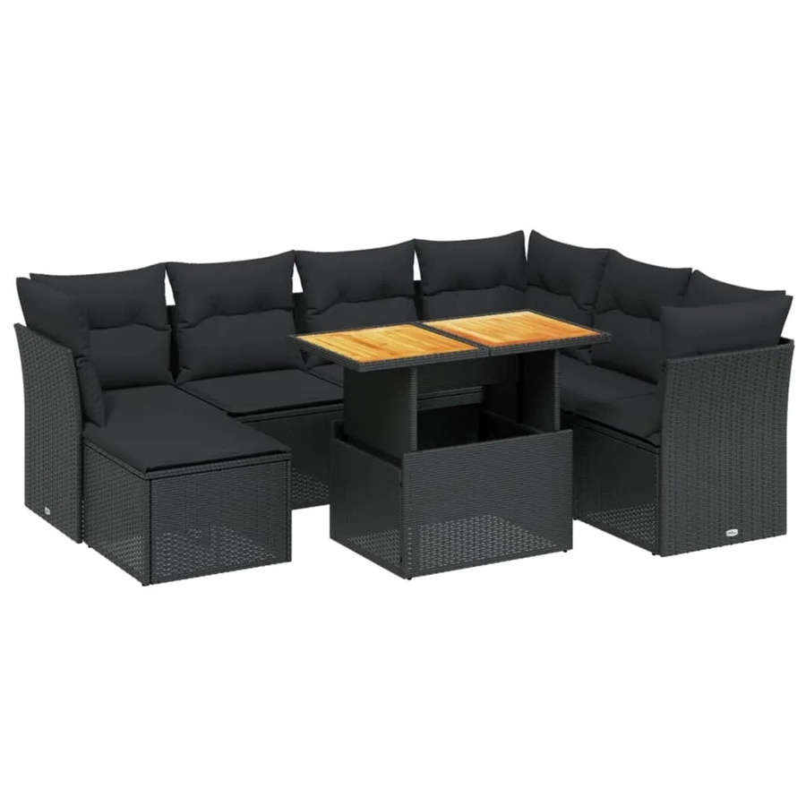 vidaXL 8-teilige Garten-Sofagarnitur aus Poly-Rattan in Schwarz mit Kissen und pulverbeschichtetem Stahlgestell - Bild 2