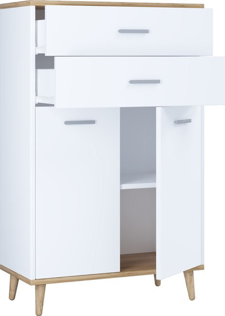 VCM Highboard Lindas Kommode mit 2 Türen und 2 Schubladen in Weiß und Honig-Eiche - Bild 2
