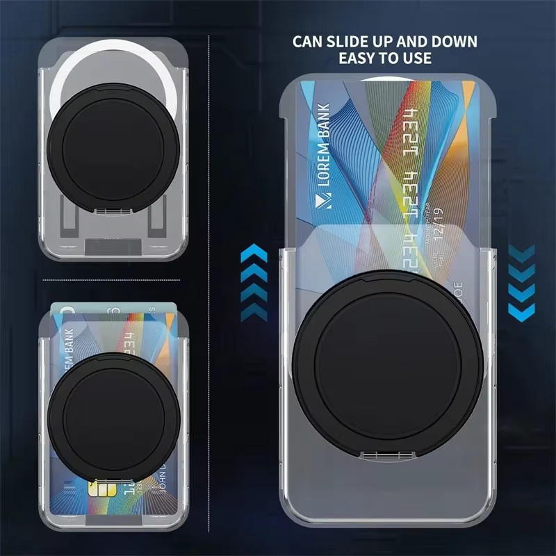Clear Wallet 360 Grad drehbarer Magnetring-Klappständer mit MagSafe Kartenhalter für iPhone und Samsung in Transparent Blau - Bild 3