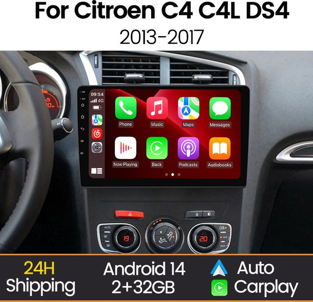 MEKEDE Android 14 Carplay Multimedia Autoradio mit Bluetooth für Citroen C4 C4L und DS4, 10 Zoll, Schwarz - Bild 1